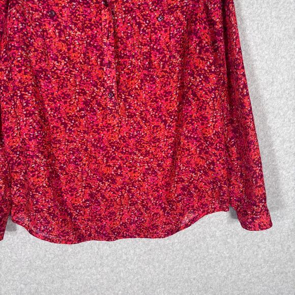 LOFT Top Small Floral Utility Sheer Popover Blouse Maximalist Loud Career Church - Picture 5 of 13